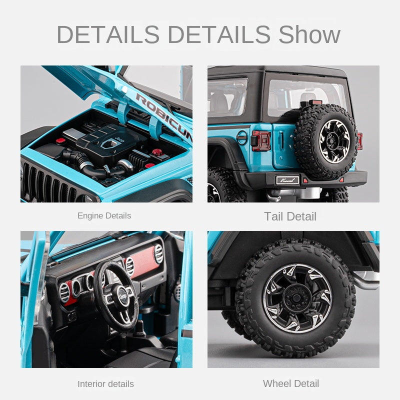 Chezhi 1:24 Die-Cast Alloy Model - Compatible with Jeep Wrangler Off-Roader - Feature-Packed with Removable Roof, Extendable Winch, Opening Doors, Realistic Sound & Light, Pull-Back Action, Shock Absorption & Steering