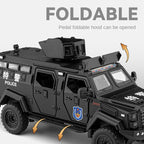 Chezhi 1:32 Licensed “Sabertooth” Armored Riot Control Vehicle Die-Cast Alloy Model - Official Police Tactical Vehicle with Opening Doors, Sound & Light, Pull-Back Action, Shock Absorption & Foldable Running Board