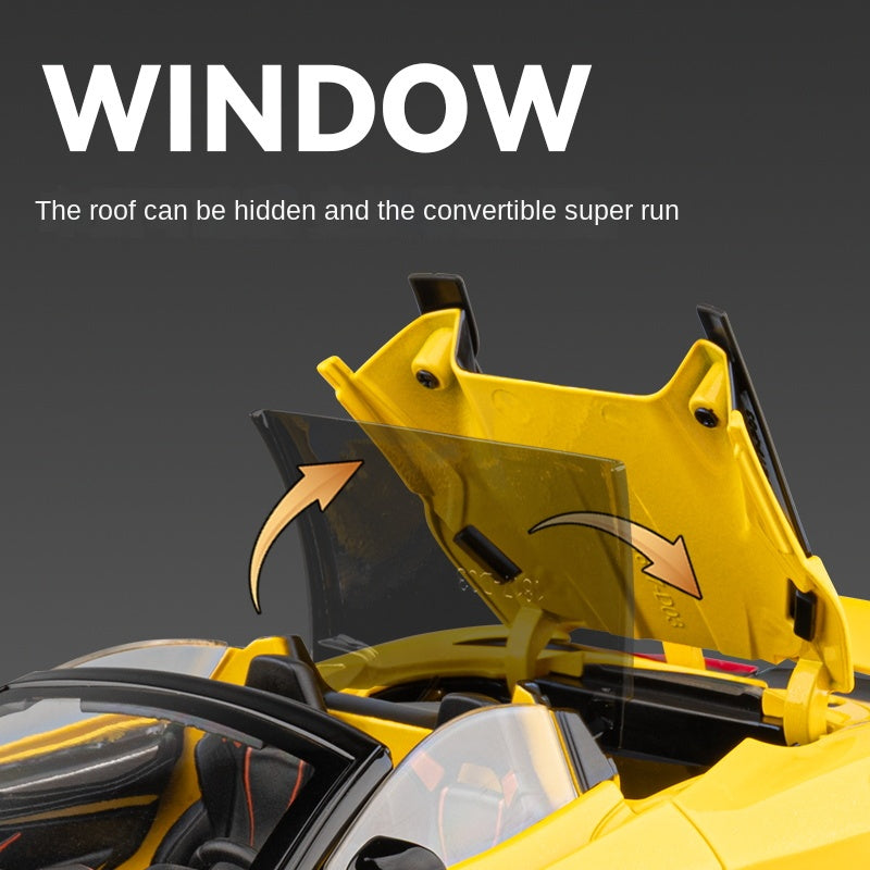 Chezhi 1:18 Die-Cast Alloy Model - Compatible with McLaren 720S Supercar - Masterpiece Edition with Retractable Roof, Adjustable Rear Wing, Opening Doors, Realistic Sound & Light, Pull-Back Action,  and Horn Sound