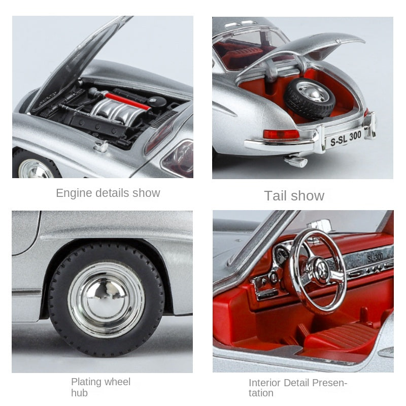 XHD 1:24 Die-Cast Alloy Model - Compatible with Mercedes-Benz 300SL Gullwing - Classic Icon with Opening Doors, Sound & Light, Pull-Back Action, Shock Absorption & Steering