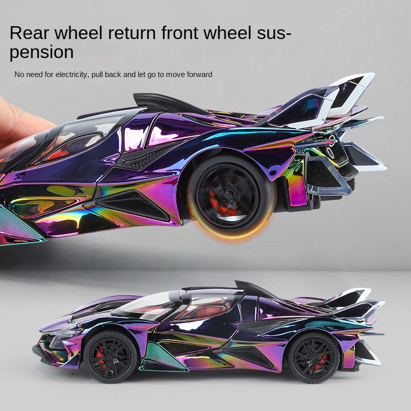 XHD 1:24 Chrome Edition Die-Cast Alloy Model - Compatible with Apollo Evo Hypercar - Feature-Packed with Opening Doors, Realistic Sound & Light, Pull-Back Action & Shock Absorption