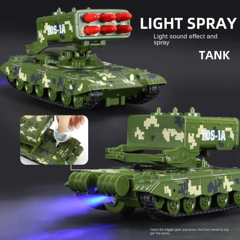 XHD 1:35 Scale TOS-1 Heavy Rocket Launcher Tank Die-Cast Alloy Battle Vehicle Model Toy - Smoke Effect, Ejectable Missiles, Sound & Light, Pull-Back Function - Military Vehicle Collection