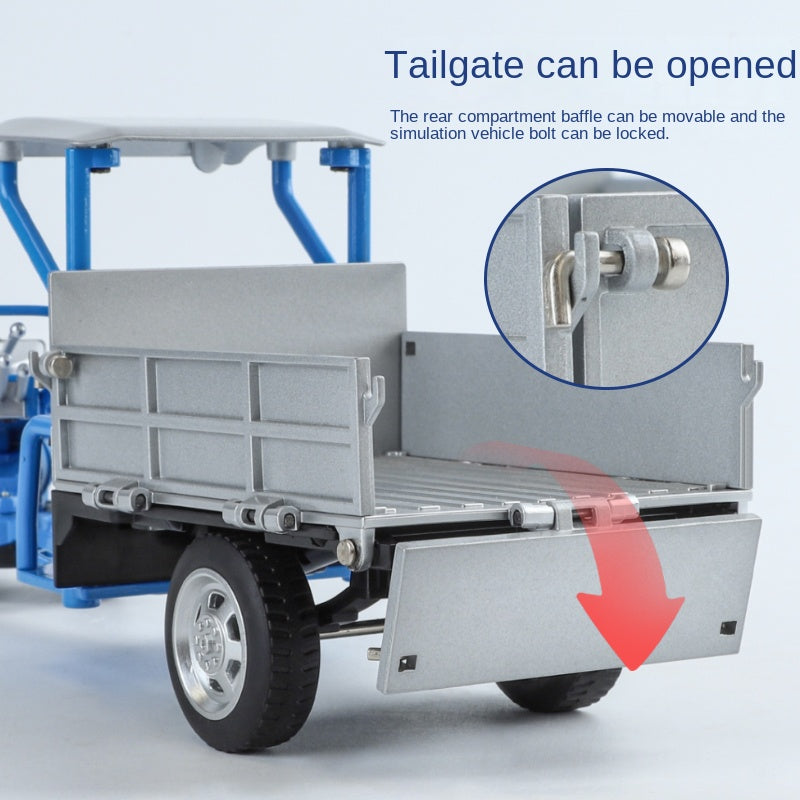 QiYi 1:16 Die-Cast Walk-Behind Tractor Model - Retro Farm Vehicle with Simulated Starting Crank, Coasting Action, Sound & Light, Steering, Liftable Trailer & Removable Tailgate