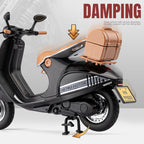 Jiaye 1:12 Die-Cast Alloy Model - Compatible with Vespa 946 - Italian Scooter Icon with Sound & Light, Shock Absorption, Interactive Steering & Opening Top Case