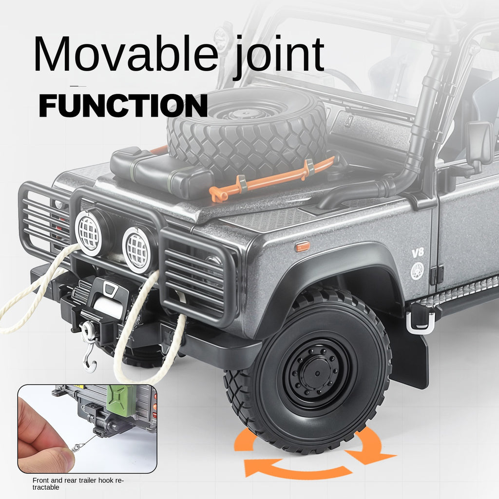Jin Lifang 1:24 Die-Cast Alloy Model - Compatible with Land Rover Defender Off-Road Edition - Feature-Packed with Detachable Roof Accessories, Winch, Opening Doors, Realistic Sound & Light, Pull-Back Action & Shock Absorption - Collector's Edition