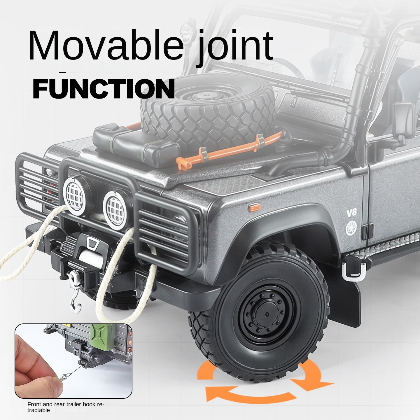 Jin Lifang 1:24 Die-Cast Alloy Model - Compatible with Land Rover Defender Off-Road Edition - Feature-Packed with Detachable Roof Accessories, Winch, Opening Doors, Realistic Sound & Light, Pull-Back Action & Shock Absorption - Collector's Edition