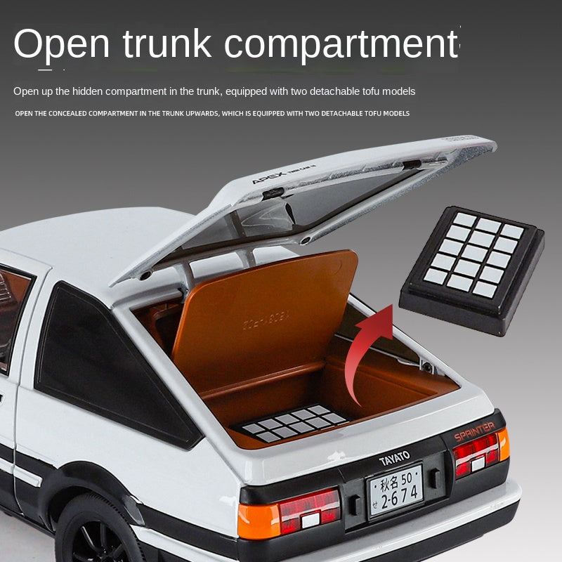 OK 1:18 Die-Cast Alloy Model - Compatible with Toyota Sprinter Trueno AE86 - Initial D Icon with Tofu Model, Pop-Up Headlights, Opening Doors, Sound & Light, Shock Absorption, Interactive Steering Wheel, Adjustable Seats & Foldable Mirrors