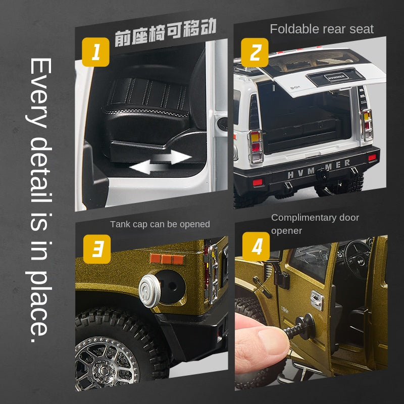 OK 1:18 Die-Cast Alloy Model - Compatible with Hummer H2 - Full-Size Off-Road SUV with Opening Doors, Sound & Light, Shock Absorption, Interactive Steering Wheel, Adjustable Seats & Opening Fuel Cap