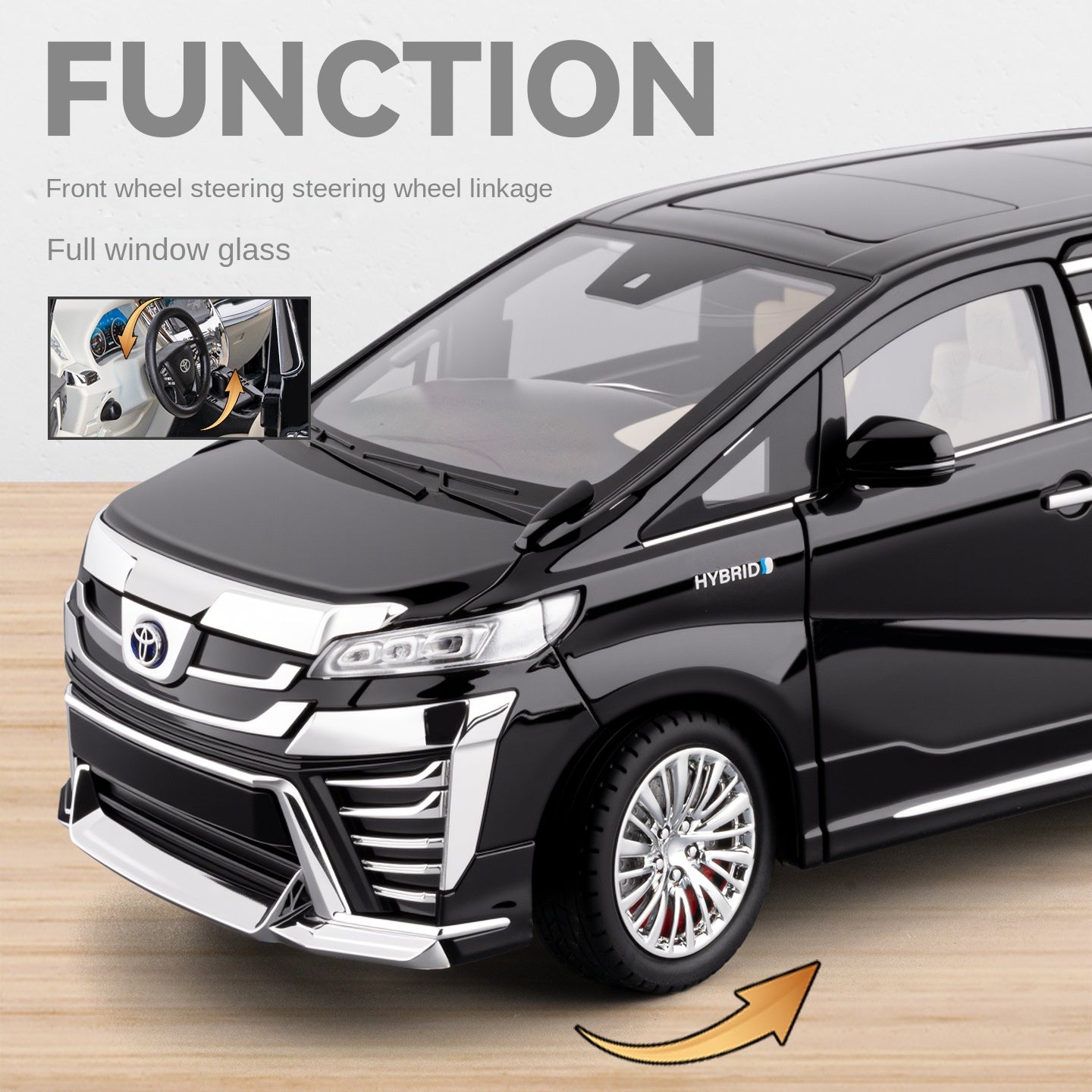Chezhi 1:18 Scale Die-Cast Alloy Model Toy Compatible with Toyota Vellfire - Starlight Headliner, Power Sliding Doors, Manual Windows, Adjustable Seats, Opening Doors, Sound & Light, Pull-Back Function, Shock Absorption, Steering & Horn