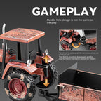 1:24 Die-Cast Alloy Tractor Model - Farm Vehicle with Simulated Starting Crank, Sound & Light, Pull-Back Action, Liftable Trailer & Lowerable Tailgate