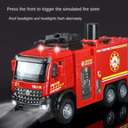 XHD 1:35 Scale Water Tank Fire Truck Die-Cast Alloy Model Toy - Press-to-Spray Water, Rotatable Water Monitor, Opening Doors, Sound & Light, Pull-Back Function - Emergency Vehicle Collection