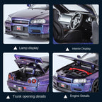 Jinglifang 1:32 Scale Die-Cast Alloy Model Toy Compatible with Nissan Skyline GT-R R34 - Opening Doors, Sound & Light, Pull-Back Function - JDM Sports Car Collection
