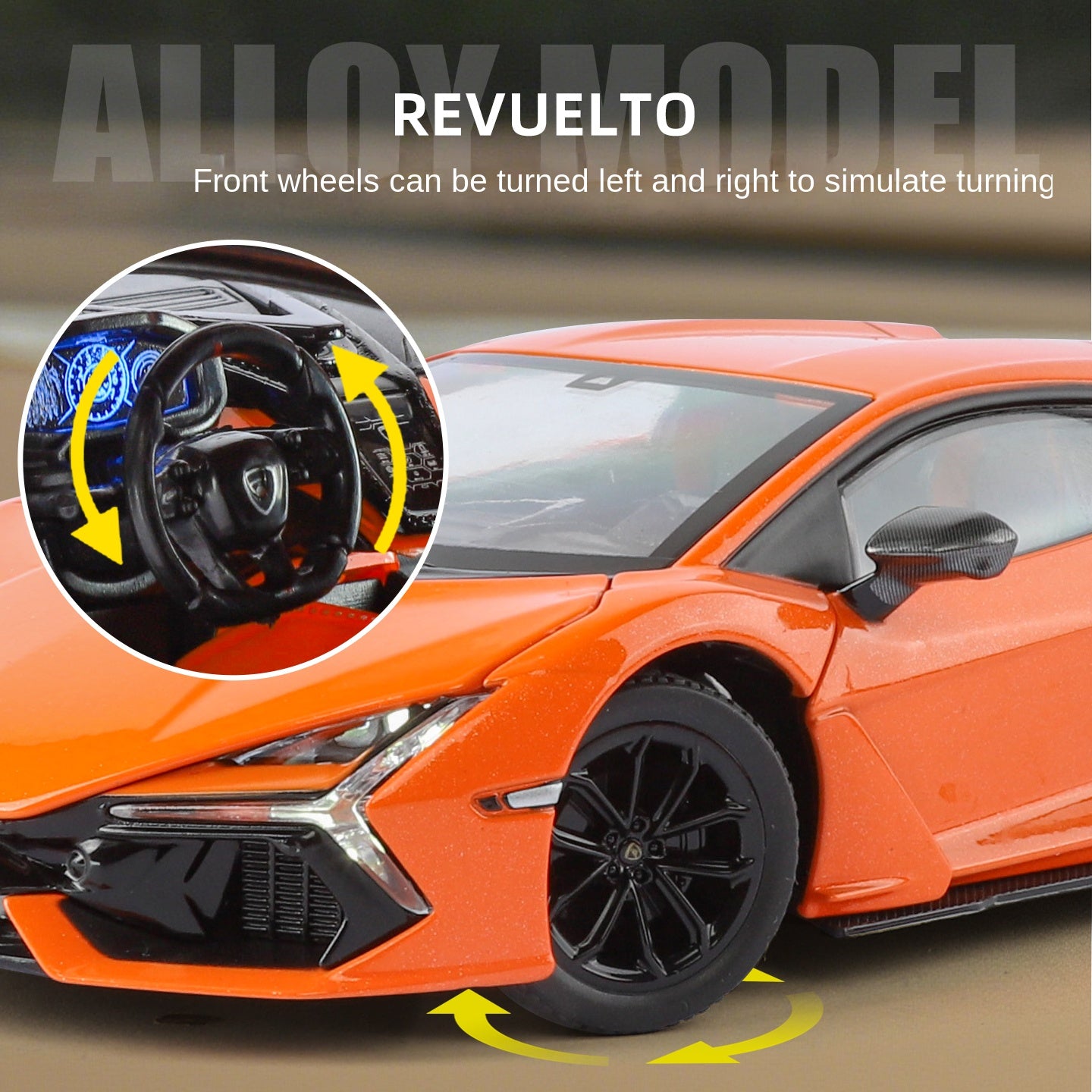 Black Mamba 1:24 Scale Licensed Lamborghini Revuelto Die-Cast Alloy Model Toy - Opening Doors, Sound & Light, Pull-Back Function, Shock Absorption, Steering, Horn & Adjustable Rear Wing - Hybrid Hypercar Collection