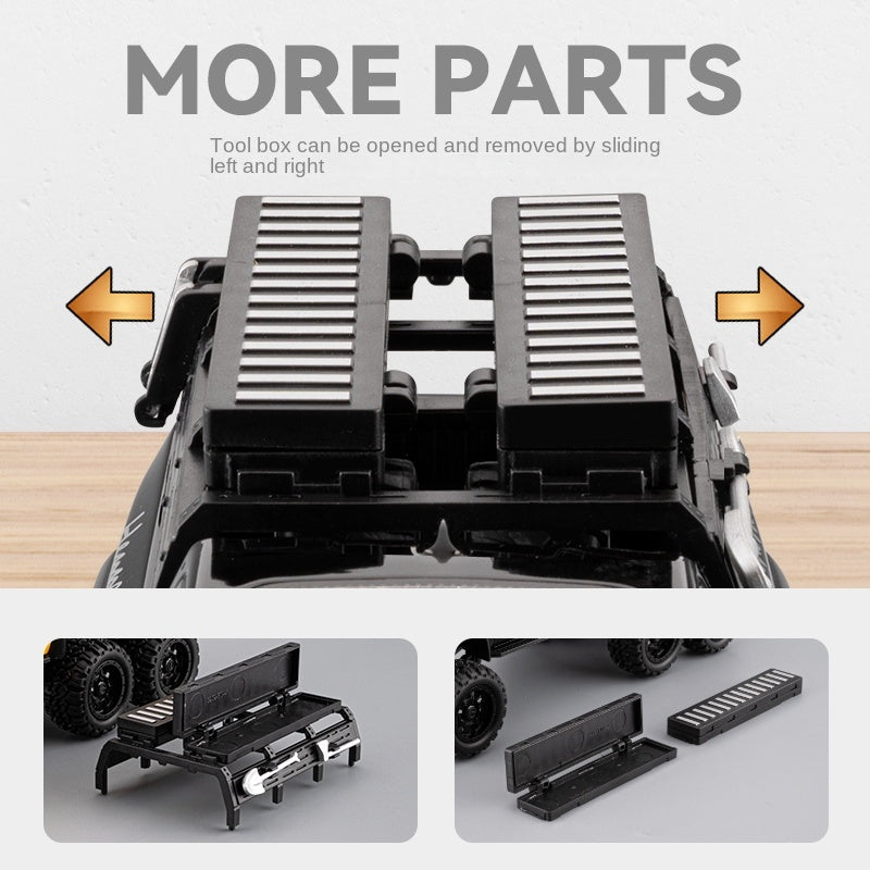 Chezhi 1:24 Die-Cast Alloy Model - Compatible with Dodge Ram Mammoth - Off-Road Pickup Truck with Truck Bed, Roof Rack & Tools, Opening Doors, Sound & Light, Pull-Back, Shock Absorption, Winch & Foldable Mirrors