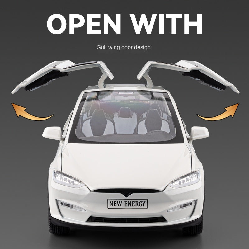 Chezhi 1:24 Die-Cast Alloy Model - Compatible with Tesla Model X - Feature-Packed with Interactive Steering Wheel, Foldable Mirrors, Adjustable Spoiler, Opening Doors, Realistic Sound & Light, Pull-Back Action & Shock Absorption - Tech Edition