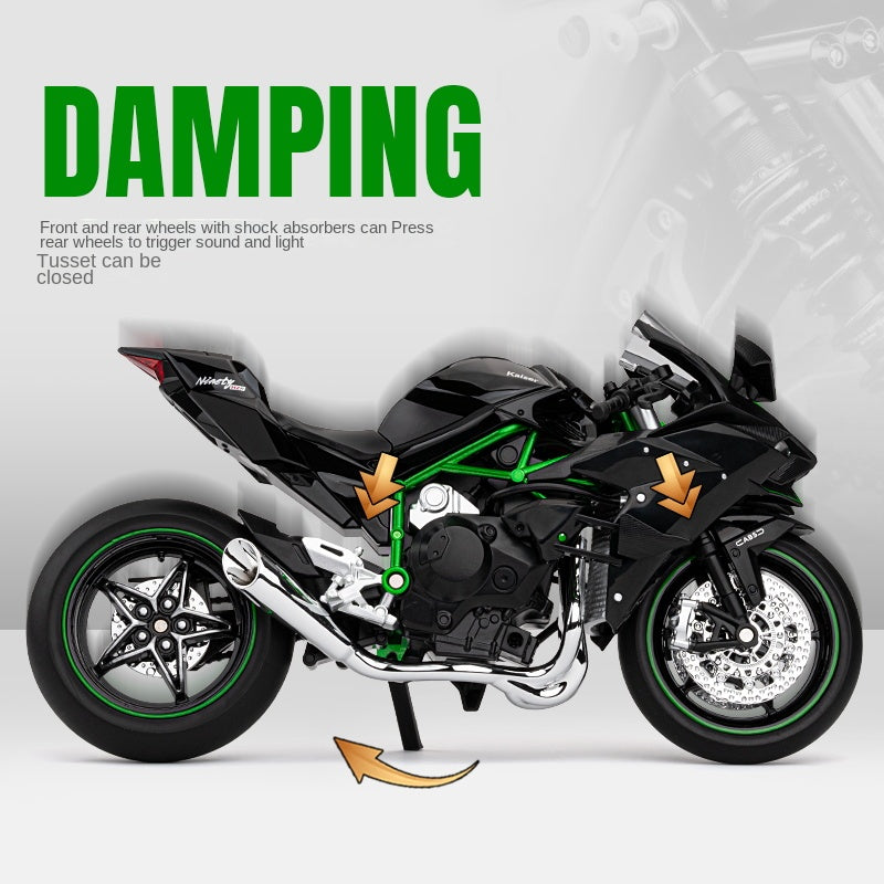 Jiaye 1:9 Die-Cast Alloy Model - Compatible with Kawasaki Ninja H2R - Track-Only Supercharged Hyperbike Replica with Realistic Sound & Light, Front Suspension, Functioning Handlebars & Chain-Driven Rear Wheel