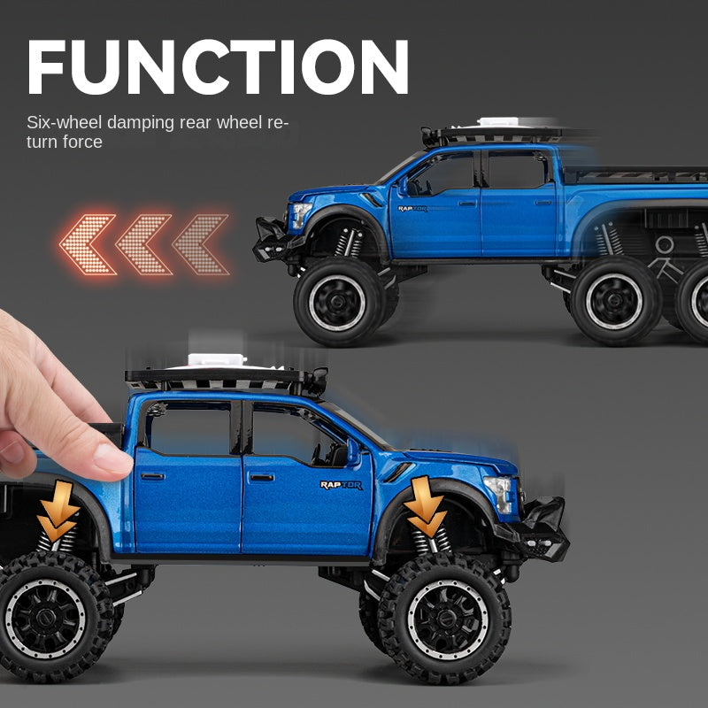 Chezhi 1:24 Scale Ford F-150 Raptor 6x6 RV Die-Cast Alloy Model Toy with Roof Accessories & Observation Cabin - Opening Doors, Sound & Light, Pull-Back Function & Shock Absorption - Adventure Camper Collection