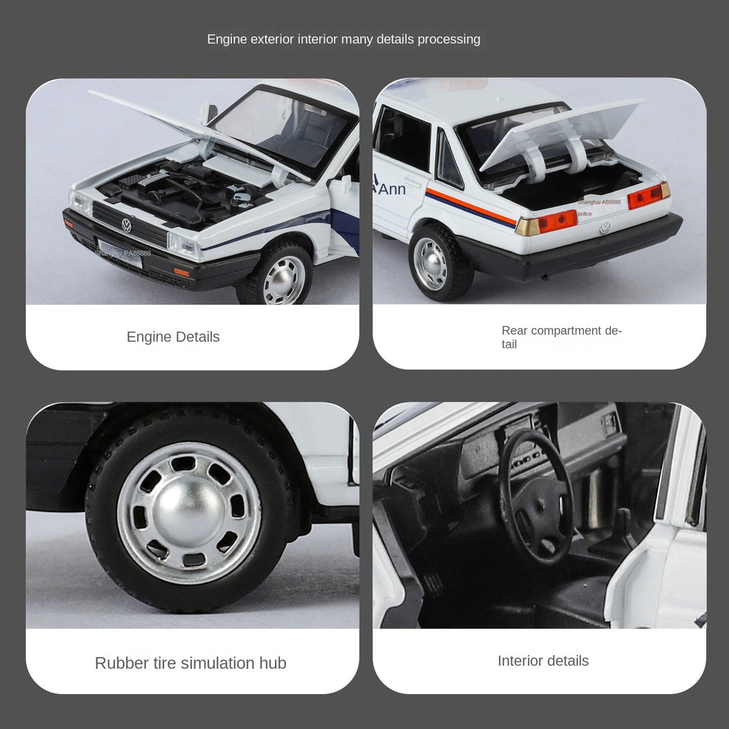 XHD 1:32 Scale Santana Police Car Die-Cast Alloy Model Toy - Police Lights & Siren, Opening Doors, Sound & Light, Pull-Back Function & Shock Absorption - Law Enforcement Vehicle Collection