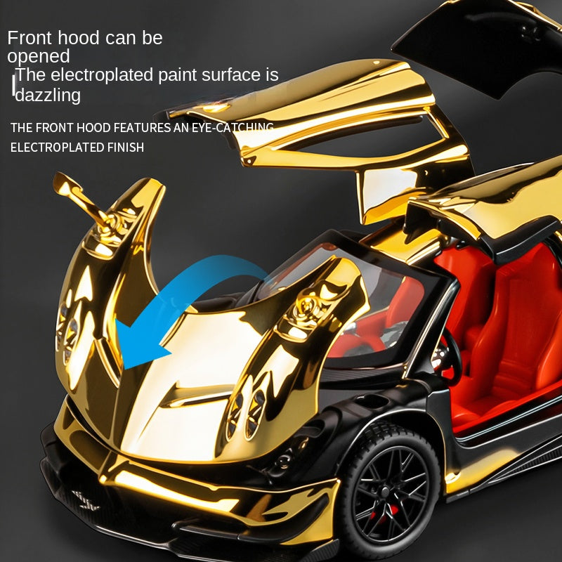 Maqueta de juguete de aleación fundida a presión XHD a escala 1:24, edición cromada, compatible con Pagani Huayra BC: puertas que se abren, sonido e iluminación, función de retroceso, amortiguación, dirección y bocina - Colección Hypercar