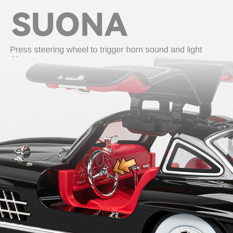 Chezhi 1:24 Scale Die-Cast Alloy Model Toy Compatible with Mercedes-Benz 300SL - Opening Doors, Sound & Light, Pull-Back Function, Shock Absorption, Steering & Horn - Classic Sports Car Collection