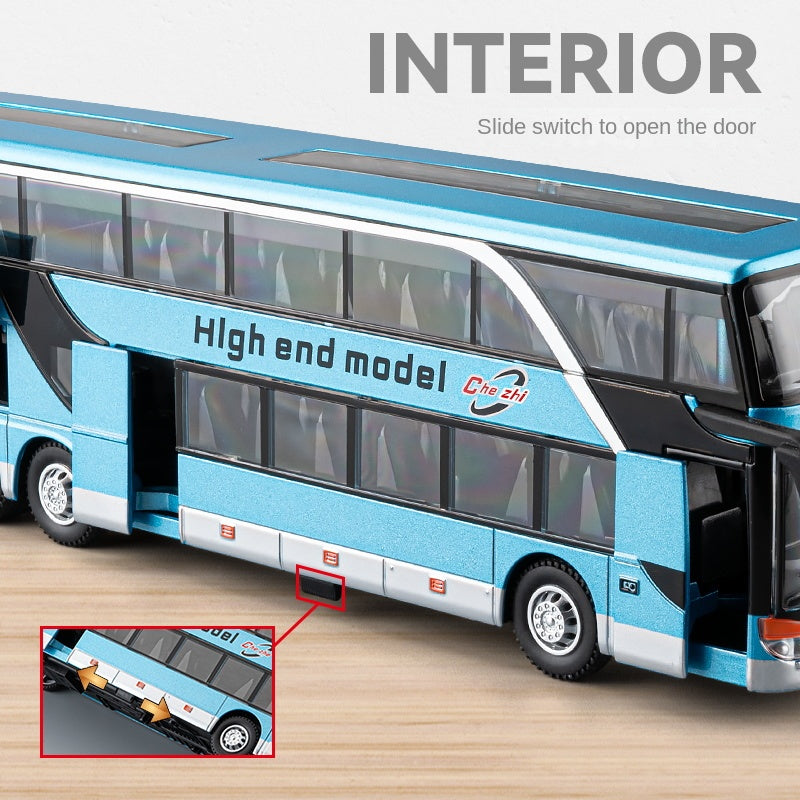 Chezhi 1:30 Die-Cast Alloy Long-Distance Coach Bus Model - Highway Cruiser with Opening Doors, Sound & Light & Pull-Back Action