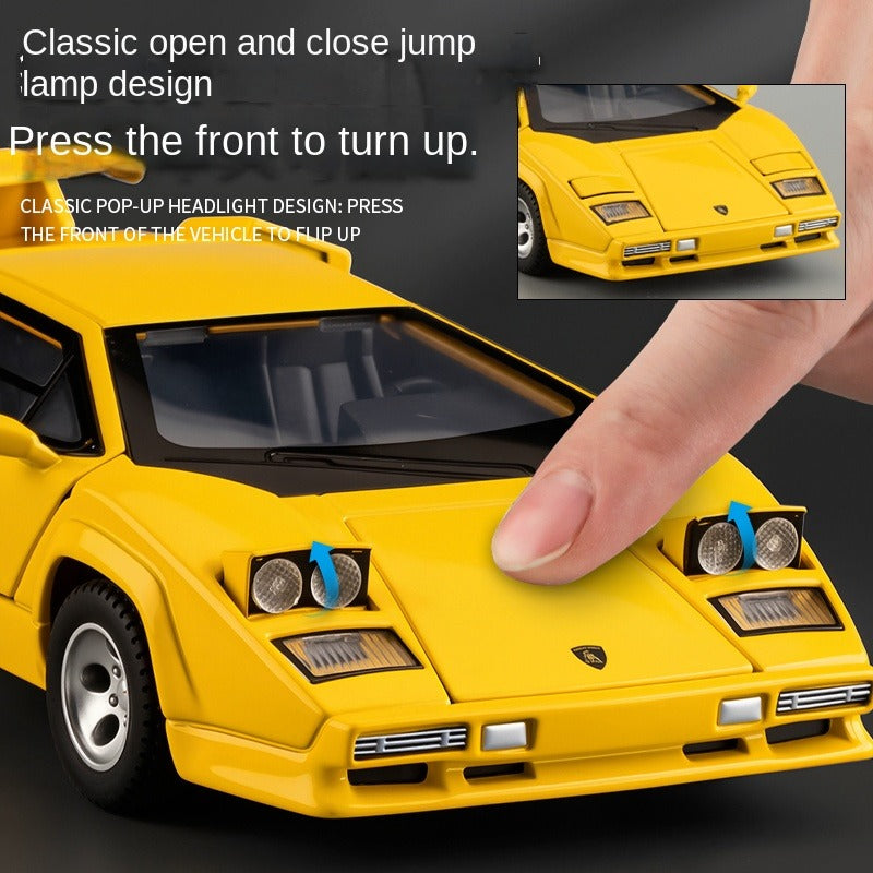 XHD 1:32 Scale Die-Cast Alloy Model Toy Compatible with Lamborghini Countach LP500 S - Pop-Up Headlights, Opening Doors, Sound & Light, Pull-Back Function & Shock Absorption - Classic Supercar Collection