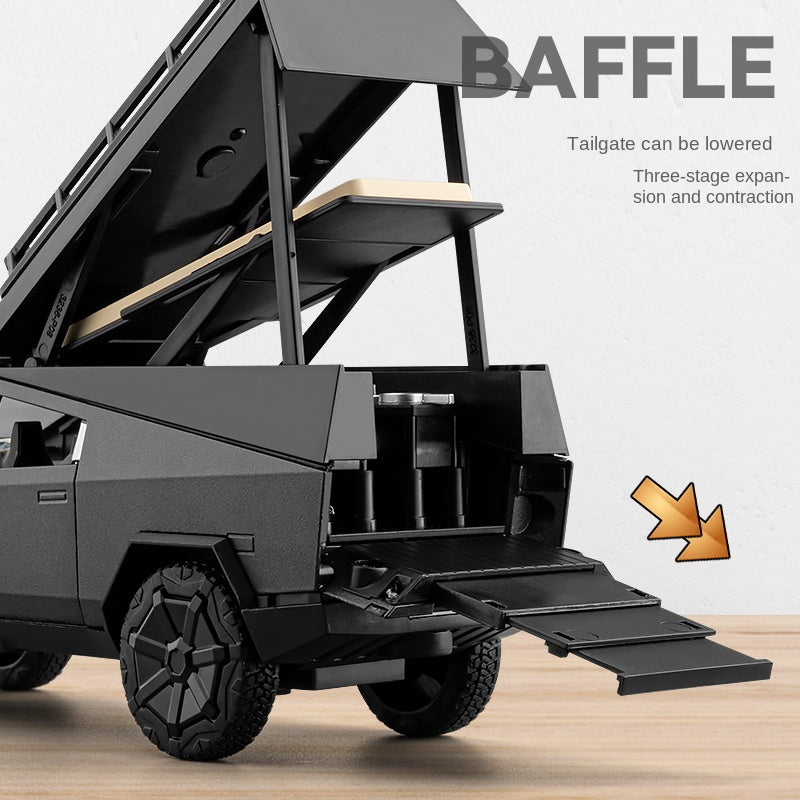 Chezhi 1:32 Die-Cast Alloy Model - Compatible with  Tesla Cybertruck Camping RV with Mini Motorcycle, Opening Doors, Sound & Light, Pull-Back Action & Shock Absorption