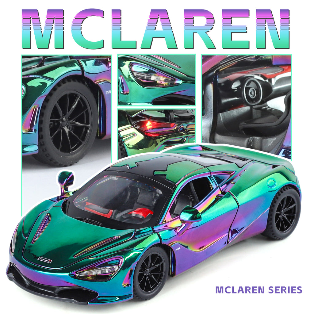 Jin Lifang 1:32 Chrome Edition Die-Cast Alloy Model - Compatible with McLaren 720S Supercar - Feature-Packed with Realistic Sound & Light, Pull-Back Action & Adjustable Rear Wing