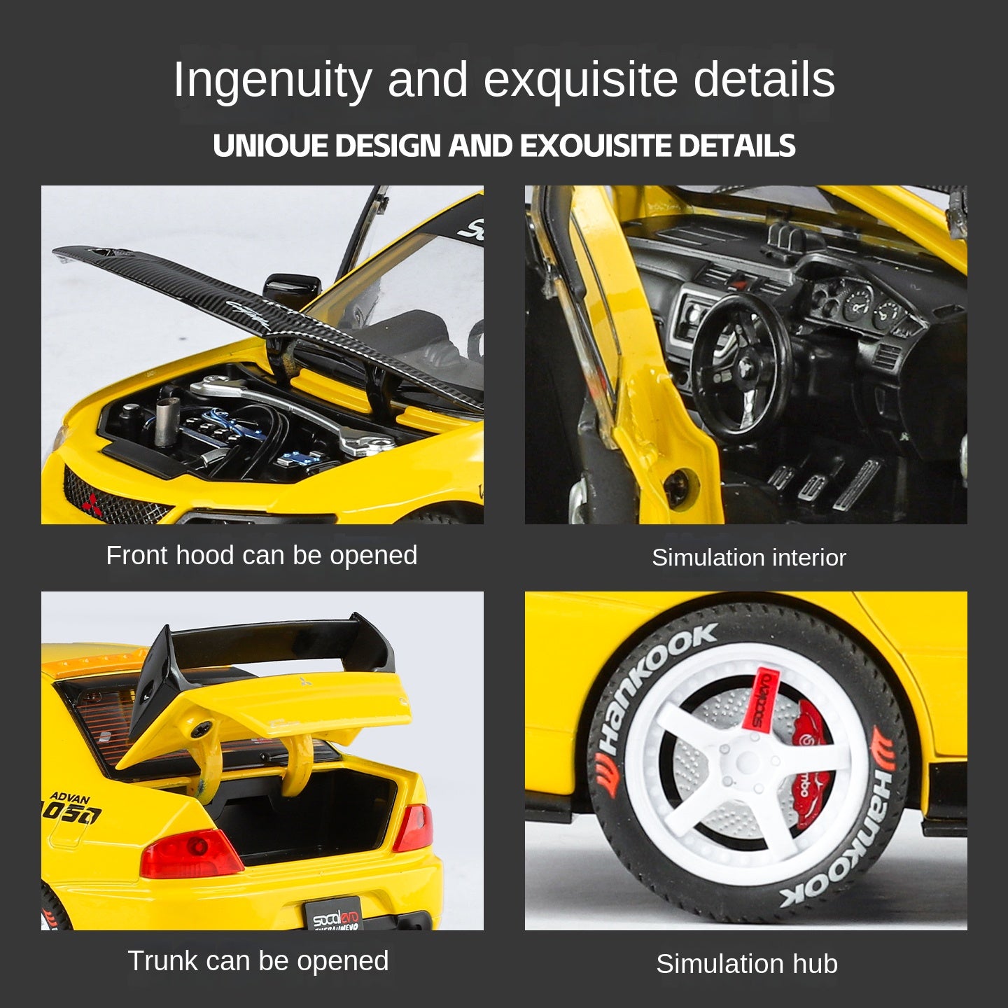 Jinglifang 1:24 Scale Licensed Mitsubishi Lancer Evolution IX Tuned Edition Die-Cast Alloy Model Toy - Opening Doors, Sound & Light, Pull-Back Function, Shock Absorption & Steering - JDM Sports Car Collection