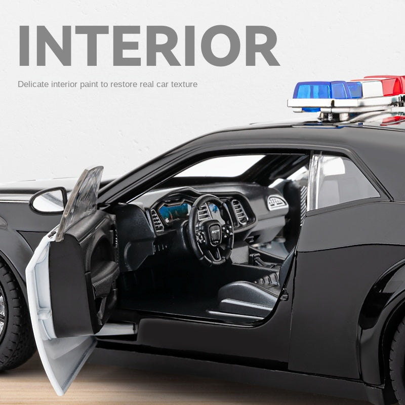 Chezhi 1:24 Die-Cast Alloy Model - Compatible with Dodge Challenger SRT Hellcat - Police Pursuit Vehicle with Opening Doors, Sound & Light, Pull-Back Action, Shock Absorption, Steering, Police Lights & Siren
