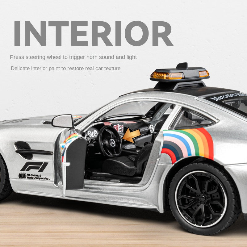 Chezhi 1:24 Die-Cast Alloy Model - Compatible with Mercedes-AMG GT R - Official F1 Safety Car with Opening Doors, Sound & Light, Pull-Back Action, Shock Absorption, Steering & Horn