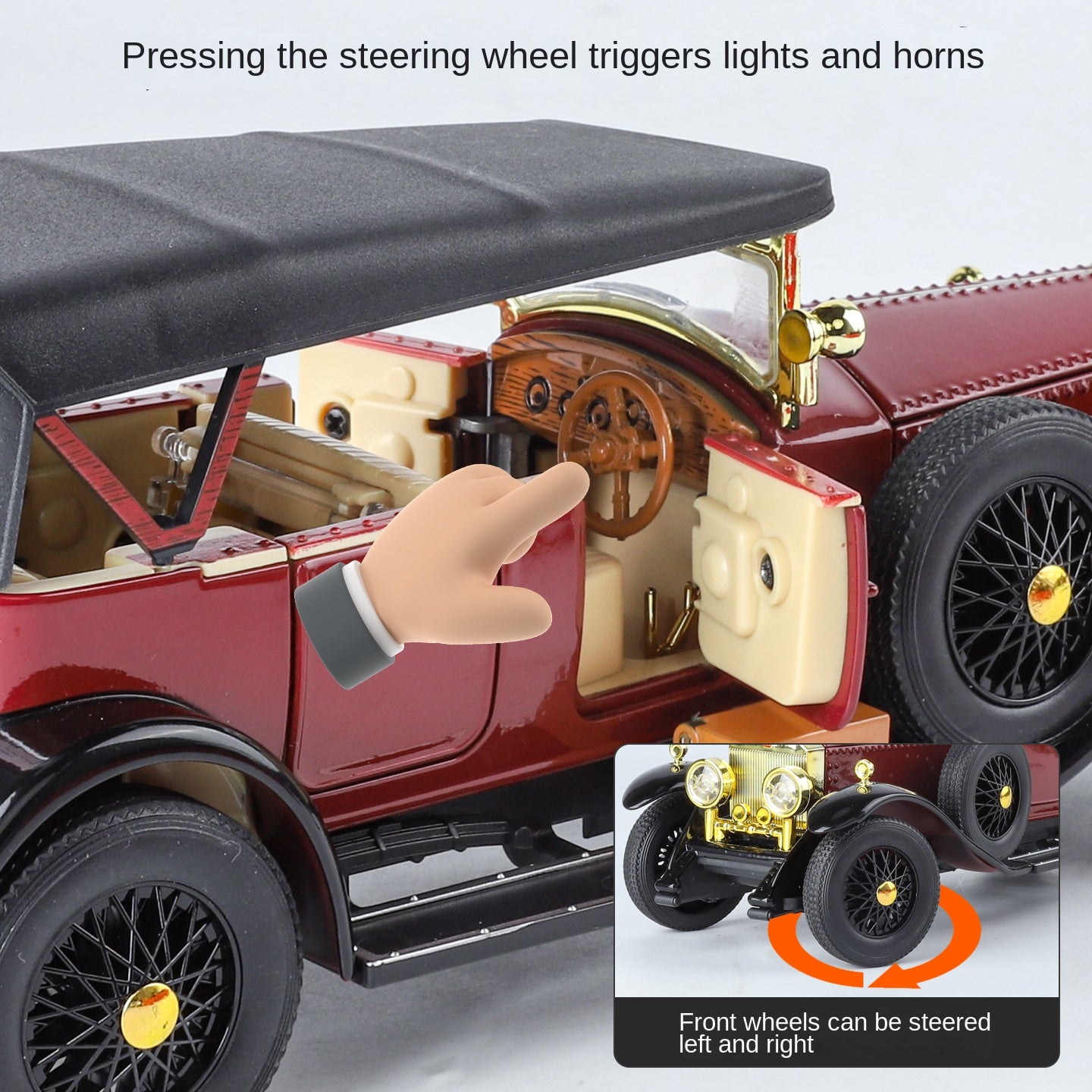 XHD 1:24 Die-Cast Alloy Model - Compatible with Rolls-Royce First Generation Phantom - Feature-Packed with Removable Roof, Opening Doors, Realistic Sound & Light, Pull-Back Action, Shock Absorption & Steering