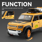 Beleying 1:24 Die-Cast Alloy Model - Compatible with Land Rover Defender - Gulf Oil / Camel Trophy Limited Edition with Roof Rack, Opening Doors, Sound & Light, Pull-Back Action & Shock Absorption