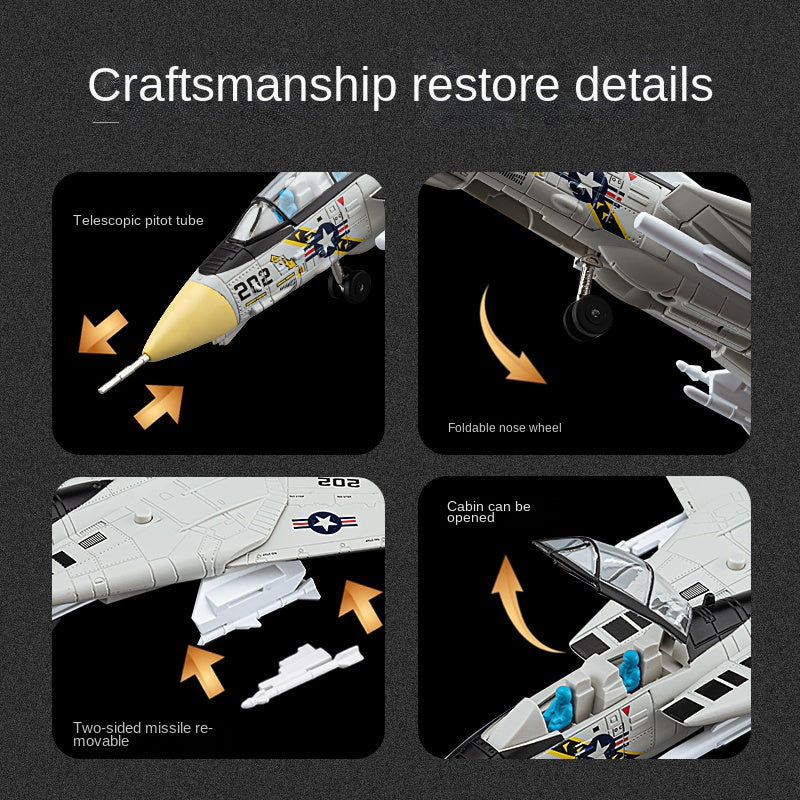 Chezhi F-14 Tomcat Die-Cast Alloy Fighter Model Toy with Display Stand - Ejectable Missiles, Sound & Light, Pull-Back Function - Military Aircraft Collection