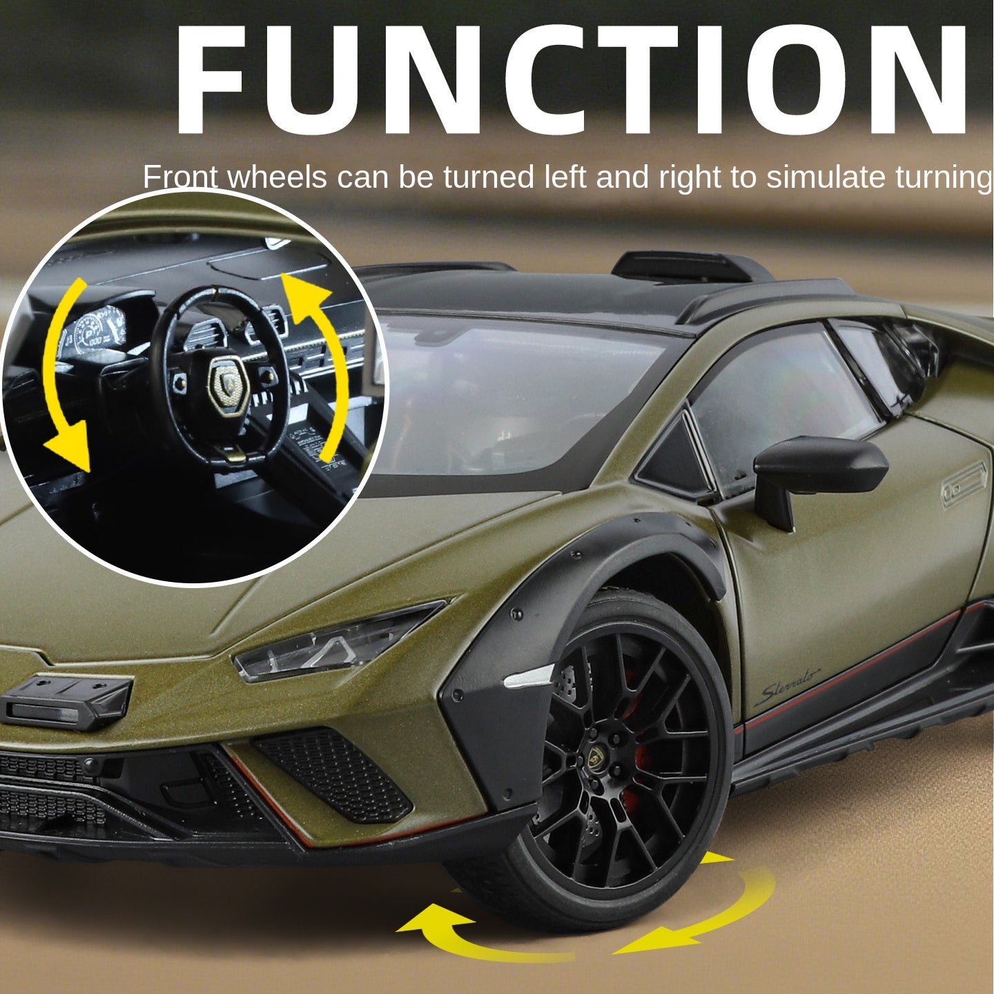 Black Mamba 1:18 Scale Licensed Lamborghini Huracán Sterrato Die-Cast Alloy Model Toy - Opening Doors, Sound & Light, Shock Absorption, Steering, Horn, Adjustable Rear Wing & Adjustable Seats - Off-Road Supercar Collection
