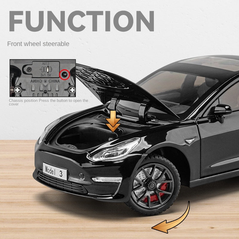 Chezhi 1:24 Die-Cast Alloy Model - Compatible with Tesla Model 3 & Travel Trailer - Electric Vehicle Caravan Set with Opening Doors, Sound & Light, Pull-Back Action, Shock Absorption & Steering