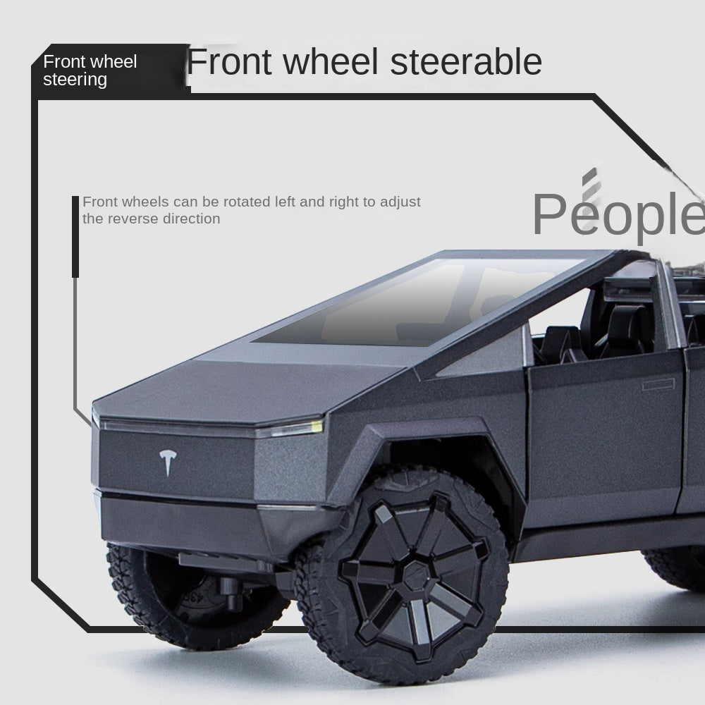 XHD 1:24 Scale Die-Cast Alloy Model Toy Compatible with Tesla Cybertruck - with Mini Motorcycle, Opening Doors, Sound & Light, Pull-Back Function, Shock Absorption & Steering - Electric Truck Collection