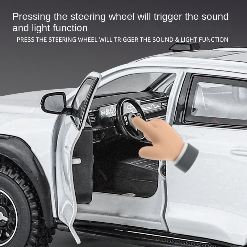 OK 1:24 Scale Die-Cast Alloy Model Toy Compatible with Great Wall Cannon Pickup Truck - Opening Doors, Sound & Light, Pull-Back Function, Shock Absorption, Steering, Horn & Retractable Steps - Off-Road Adventure Collection