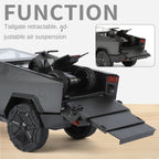 Modelo de juguete de aleación Tesla Cybertruck Camper a escala 1:24 XHD con minimoto, estación de carga y accesorios - Colección de vehículos eléctricos de aventura