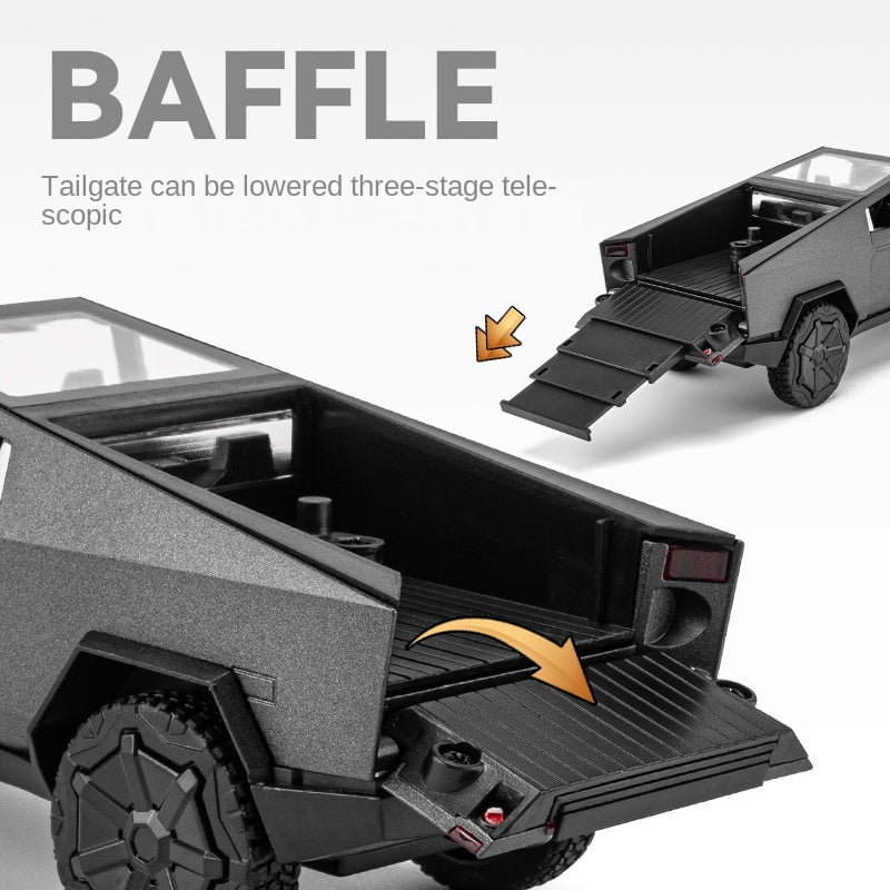 Chezhi 1:32 Scale Die-Cast Alloy Model Toy Compatible with Tesla Cybertruck - with Mini Motorcycle, Opening Doors, Sound & Light, Pull-Back Function - Electric Truck Collection