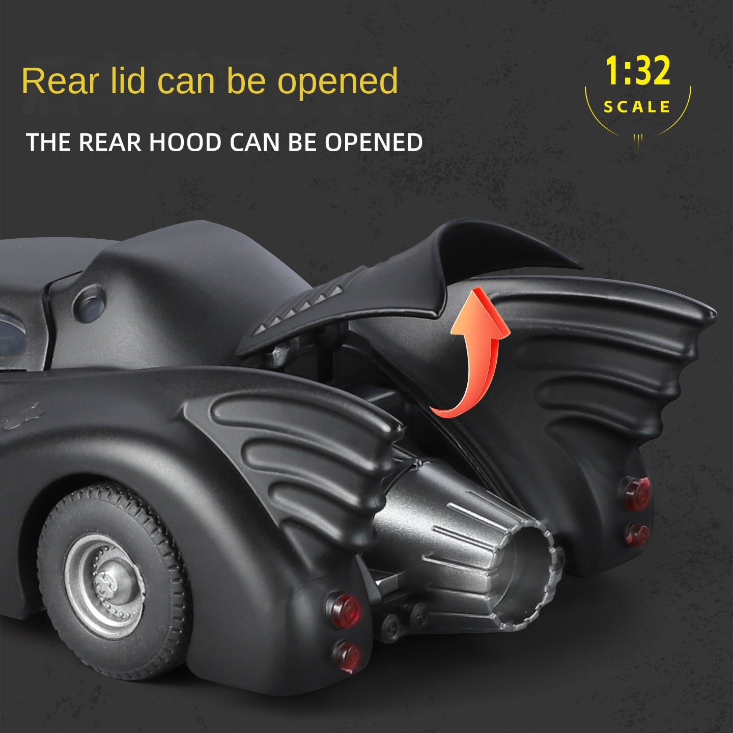 Batimóvil Qiyi de 1989, modelo de aleación fundida a presión, escala 1:32, con licencia. Incluye capota abatible, sonido e iluminación, función de retroceso y amortiguación. Colección de vehículos de la película.