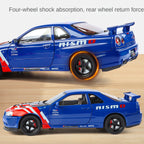 Jinglifang 1:24 Scale Die-Cast Alloy Model Toy Compatible with Nissan GT-R - Opening Doors, Sound & Light, Pull-Back Function, Shock Absorption, Steering & Foldable Mirrors - JDM Sports Car Collection