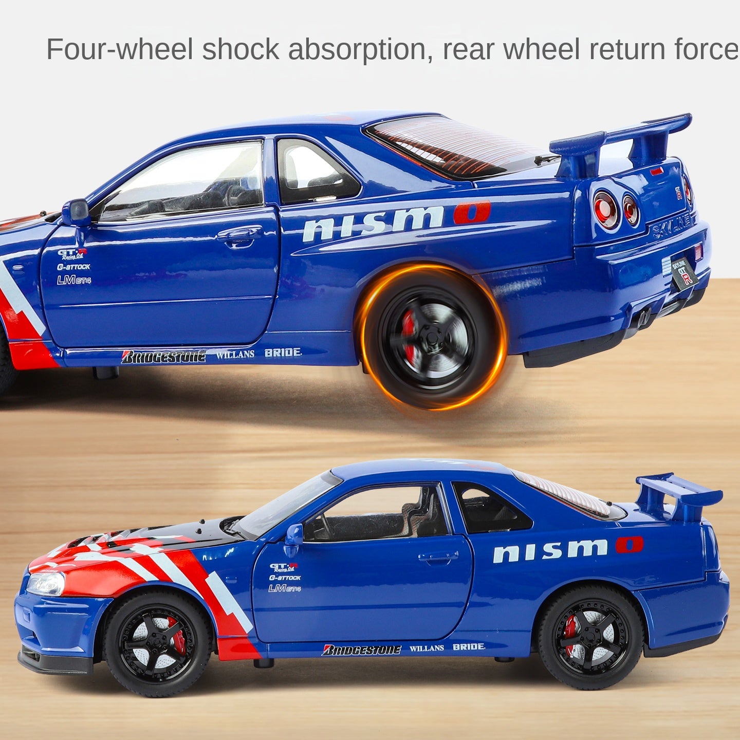 Jinglifang 1:24 Scale Die-Cast Alloy Model Toy Compatible with Nissan GT-R - Opening Doors, Sound & Light, Pull-Back Function, Shock Absorption, Steering & Foldable Mirrors - JDM Sports Car Collection