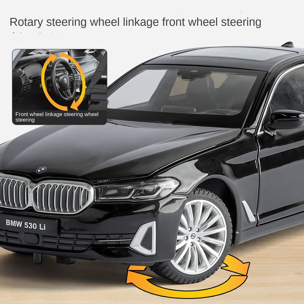Black Mamba 1:24 Scale Licensed BMW 530Li Die-Cast Alloy Model Toy - Opening Doors, Sound & Light, Pull-Back Function, Shock Absorption, Steering, Horn & Adjustable Seats - Luxury Sedan Collection