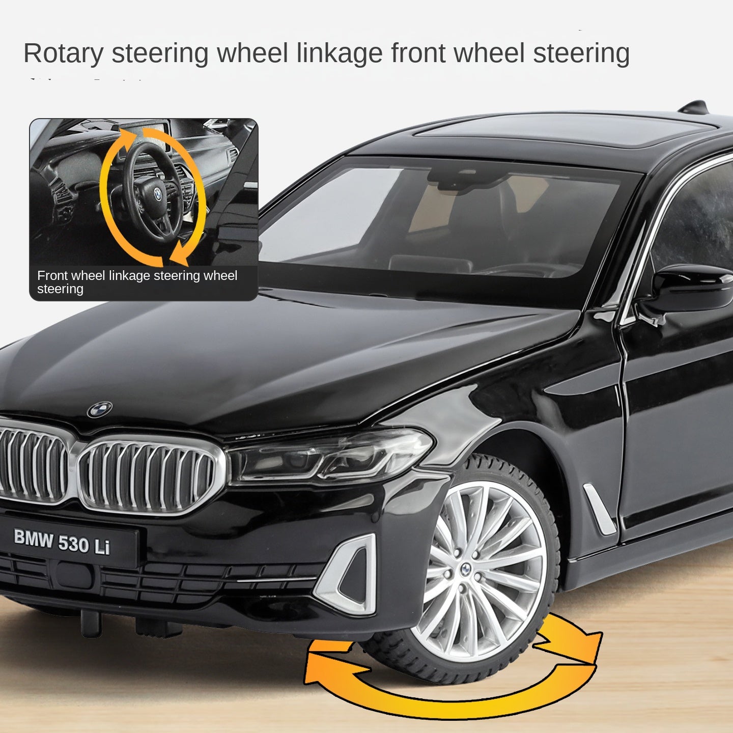 Black Mamba 1:24 Scale Licensed BMW 530Li Die-Cast Alloy Model Toy - Opening Doors, Sound & Light, Pull-Back Function, Shock Absorption, Steering, Horn & Adjustable Seats - Luxury Sedan Collection