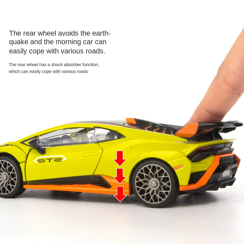 OK 1:32 Die-Cast Alloy Model - Compatible with Lamborghini Huracán STO Supercar - Feature-Packed with Opening Doors, Realistic Sound & Light, Pull-Back Action & Shock Absorption