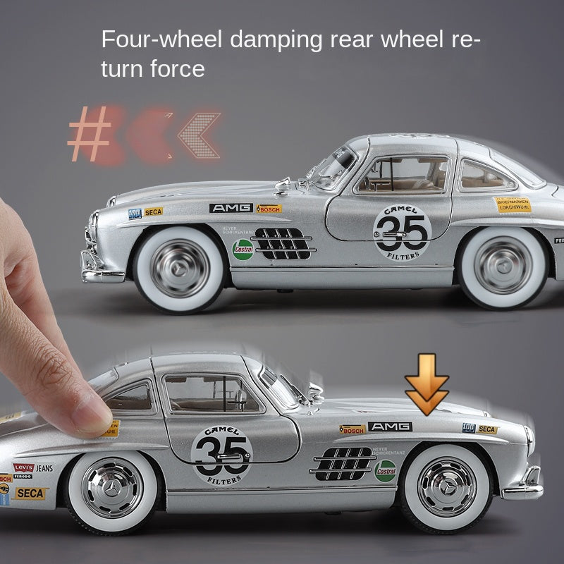 Jinglifang 1:24 Scale Die-Cast Alloy Model Toy Compatible with Mercedes-Benz 300SL Racing Livery - Opening Doors, Sound & Light, Pull-Back Function, Shock Absorption, Steering & Horn - Classic Sports Car Collection