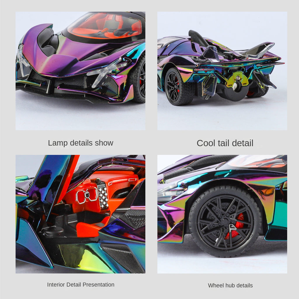 Apollo Intensa Emozione, modelo de aleación fundida a presión, edición cromada, escala 1:24, XHD: efecto humo, puertas que se abren, sonido e iluminación, función de retroceso y amortiguación - Colección Hypercar