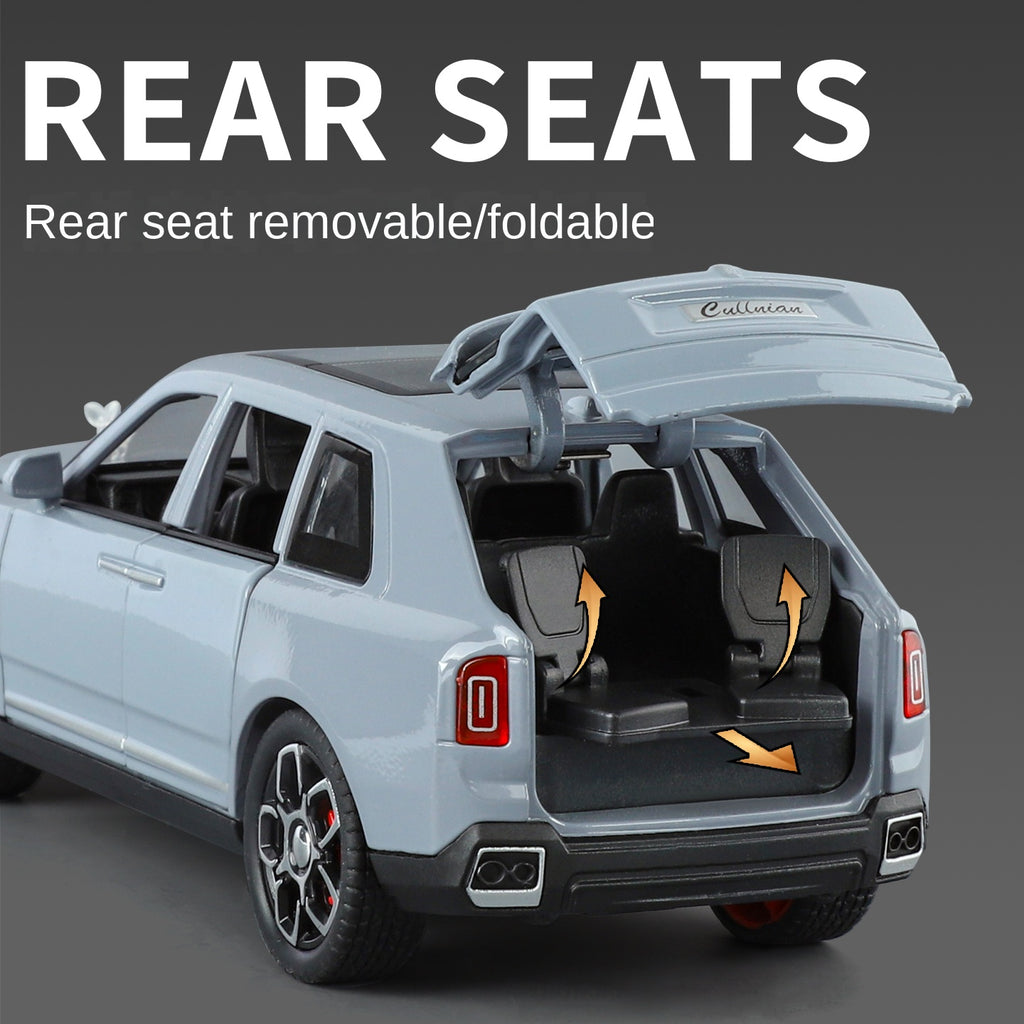 Juguete modelo Jinglifang de aleación fundida a presión a escala 1:32 compatible con Rolls-Royce Cullinan. Puertas que se abren, sonido e iluminación, función de retroceso con paraguas. Colección SUV de lujo.