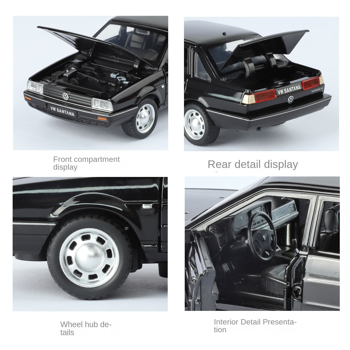 XHD 1:32 Volkswagen Santana Classic Sedan Model - with Opening Doors, Sound & Light, Pull-Back Action & Shock Absorption